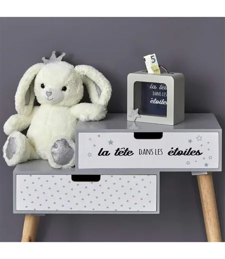 Tirelire Déco Enfant Valise 15cm Blanc & Gris