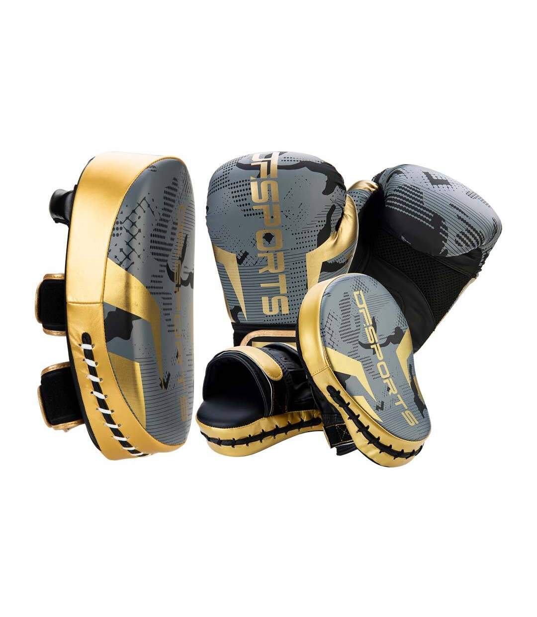 Set d'entrainement de boxe gris et or Arena Gants de 12 oz-1