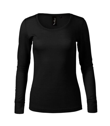 Womens/ladies Premium Rise Merino Wool Long-sleeved T-shirt Black Malfini