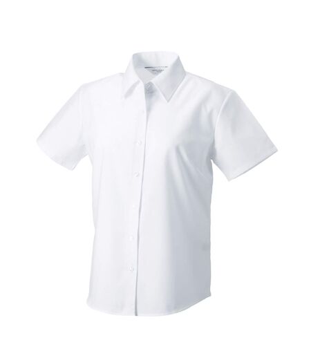 Womens/ladies Oxford Tailored Short-sleeved Shirt White Russell Collection