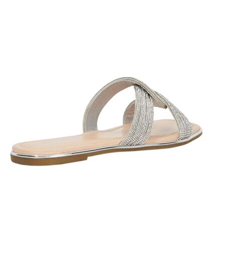 Womens/ladies Lo Lavenham Flat Slide Silver Dune London