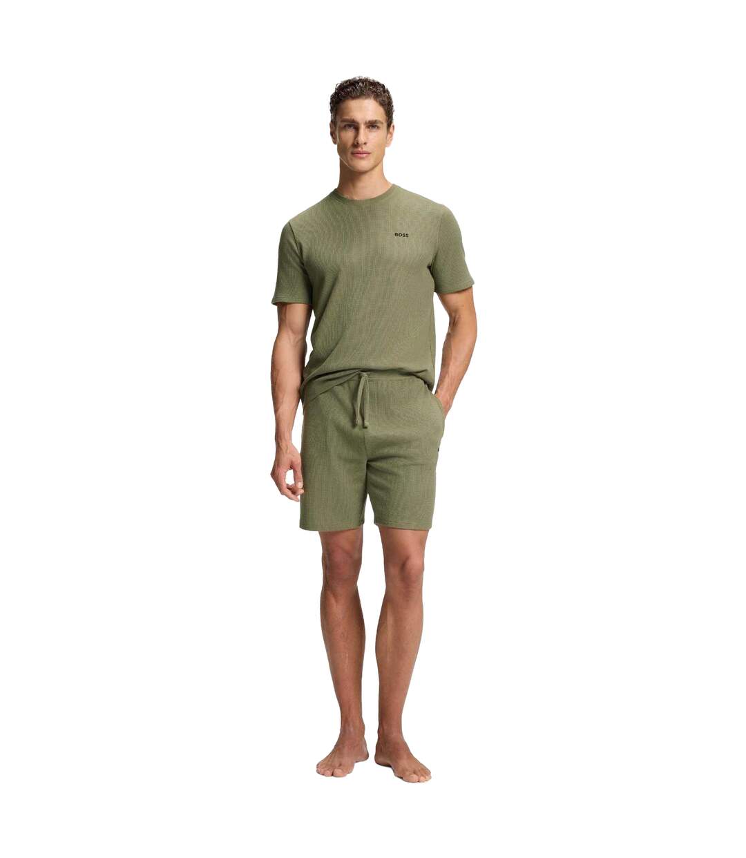 Mens Waffle Knit Structured Pyjama Top Green Boss-2