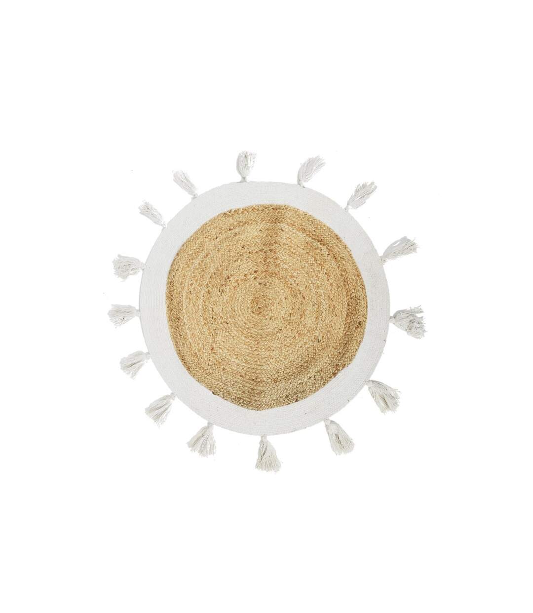 Tapis Rond en Jute Pompons 80cm Blanc-1