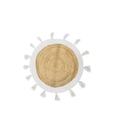 Tapis Rond en Jute Pompons 80cm Blanc