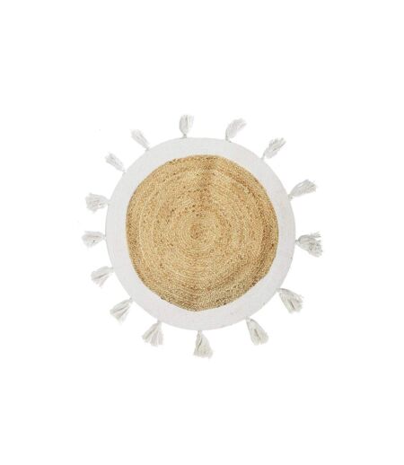 Tapis Rond en Jute Pompons 80cm Blanc