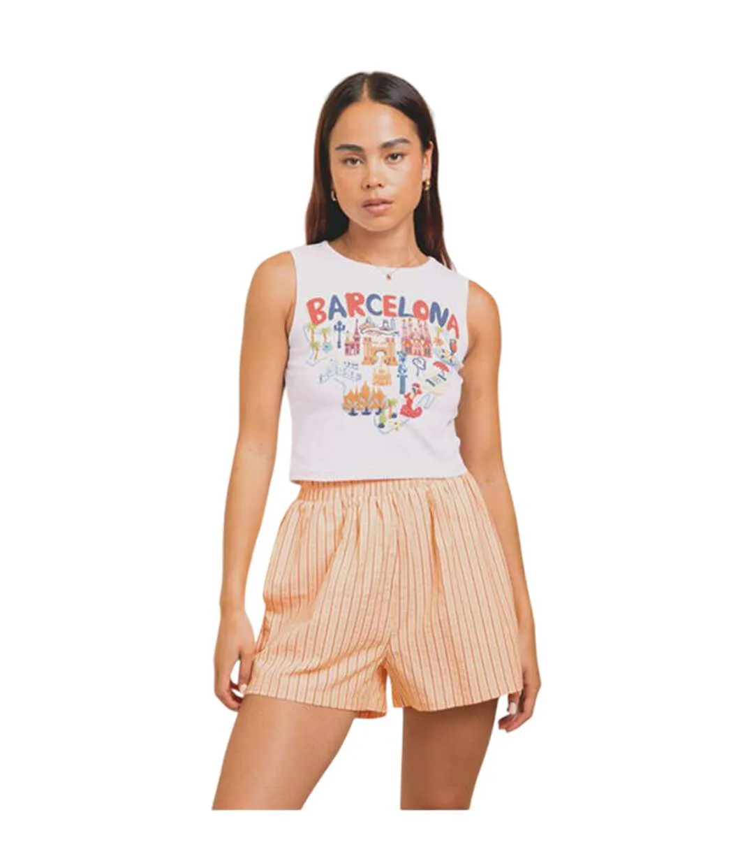 Womens/ladies Barcelona Graphic Print Cropped Tank Top White Daisy Street-1