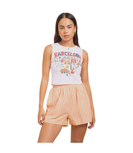 Womens/ladies Barcelona Graphic Print Cropped Tank Top White Daisy Street