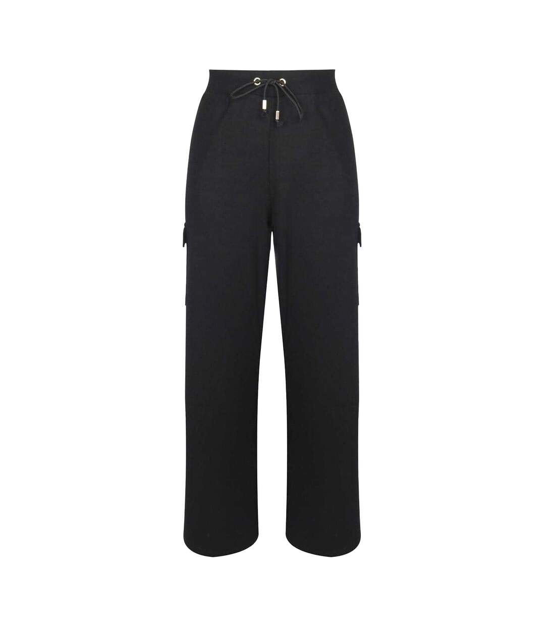 Womens/ladies Open Hem Wide Leg Joggers Black Biba-1
