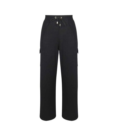 Womens/ladies Open Hem Wide Leg Joggers Black Biba