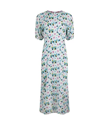 Womens/ladies everly floral midi dress washed blue Weird Fish