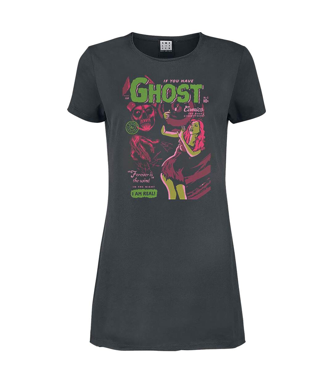 Womens/ladies Forever Is The Wind Ghost T-shirt Dress Charcoal Amplified-1