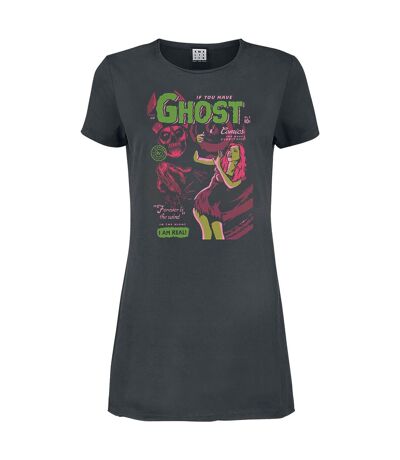 Womens/ladies Forever Is The Wind Ghost T-shirt Dress Charcoal Amplified