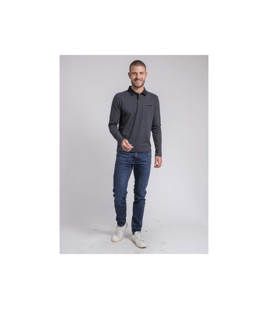 Polo manches longues motifs pur coton POXERO-3