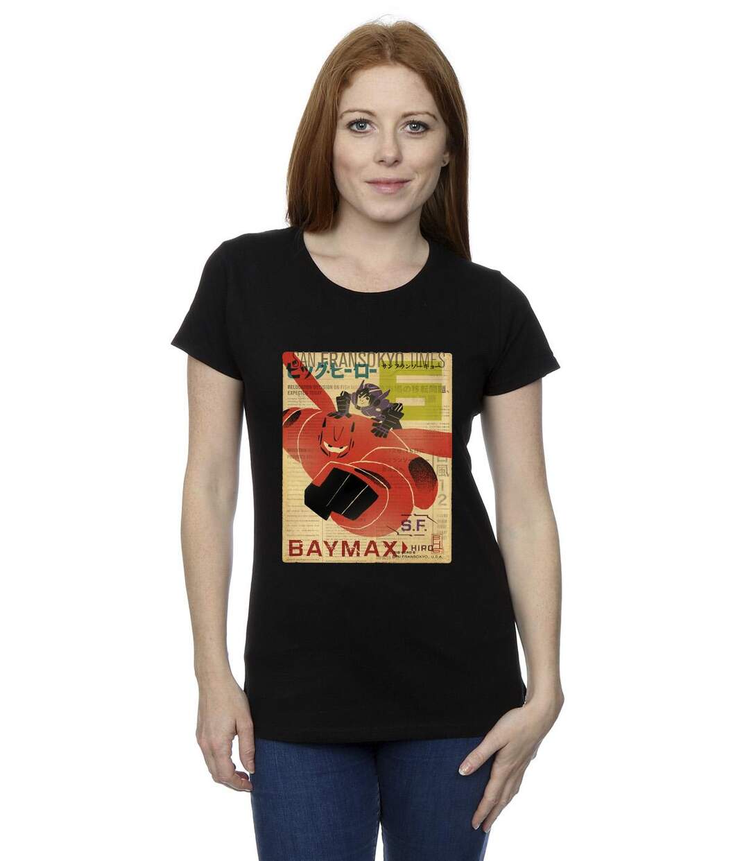 Disney - T-shirt BIG HERO BAYMAX FLYING BAYMAX NEWSPAPER - Femme (Noir) - UTBI13049-2