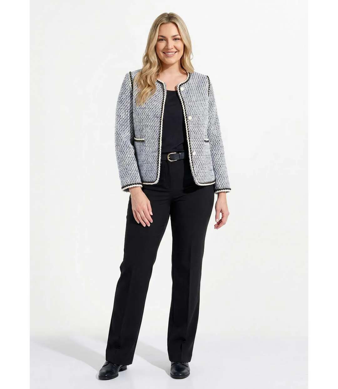 Veste courte sans col tissu effet tweed-3