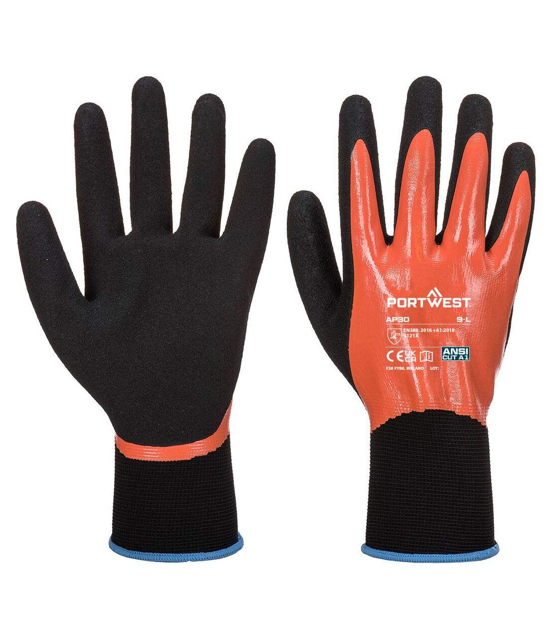 Unisex adult ap30 dermi pro glove xl orange/black Portwest-1