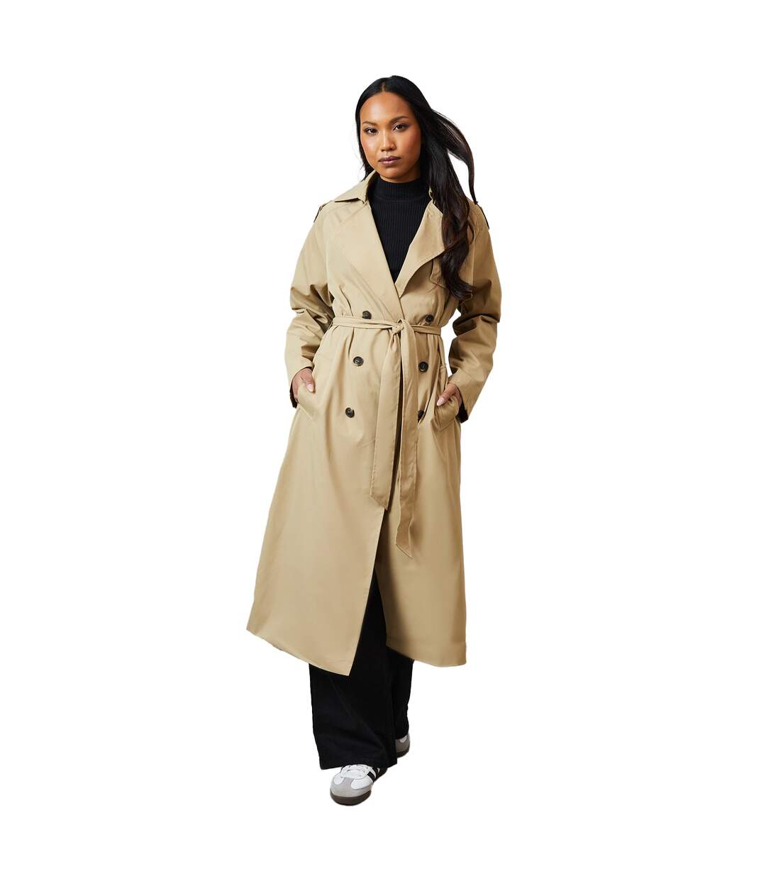 Womens/ladies longline relaxed fit trench coat stone Principles-1