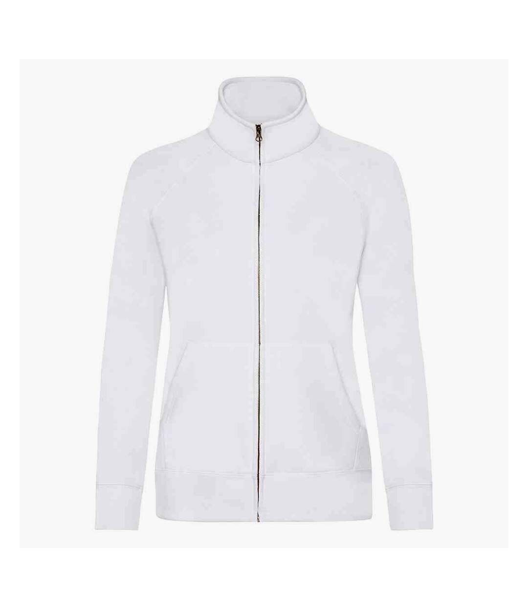 Womens/ladies lady fit sweat jacket white Fruit of the Loom