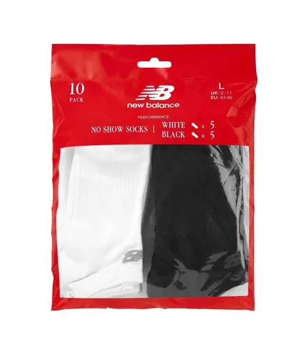 Pack Of 10  Unisex Adult Everyday No-show Socks  White Black New Balance