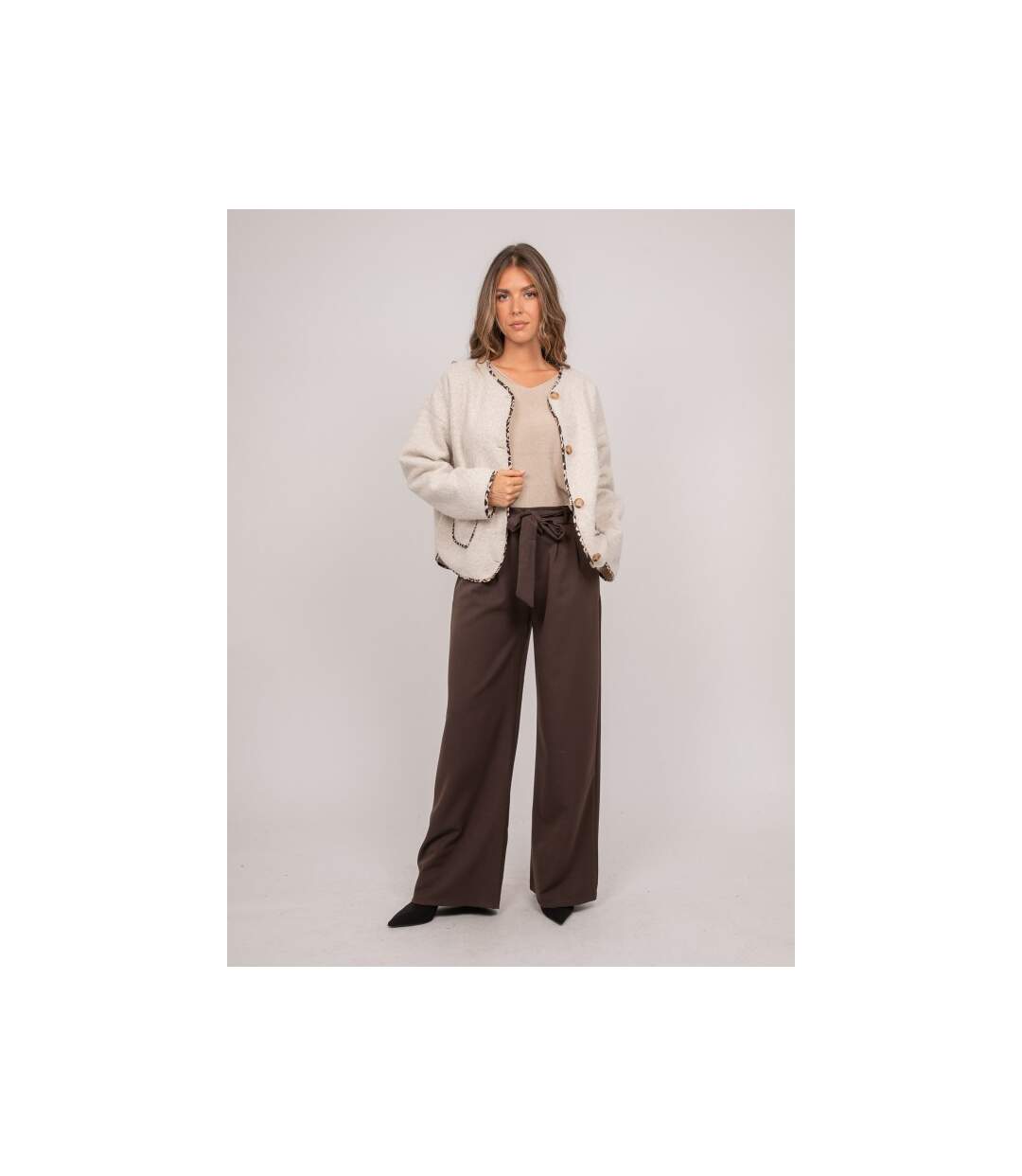 Veste courte en lainage bouclé biais léopard UBILA - Dona X Lisa-4