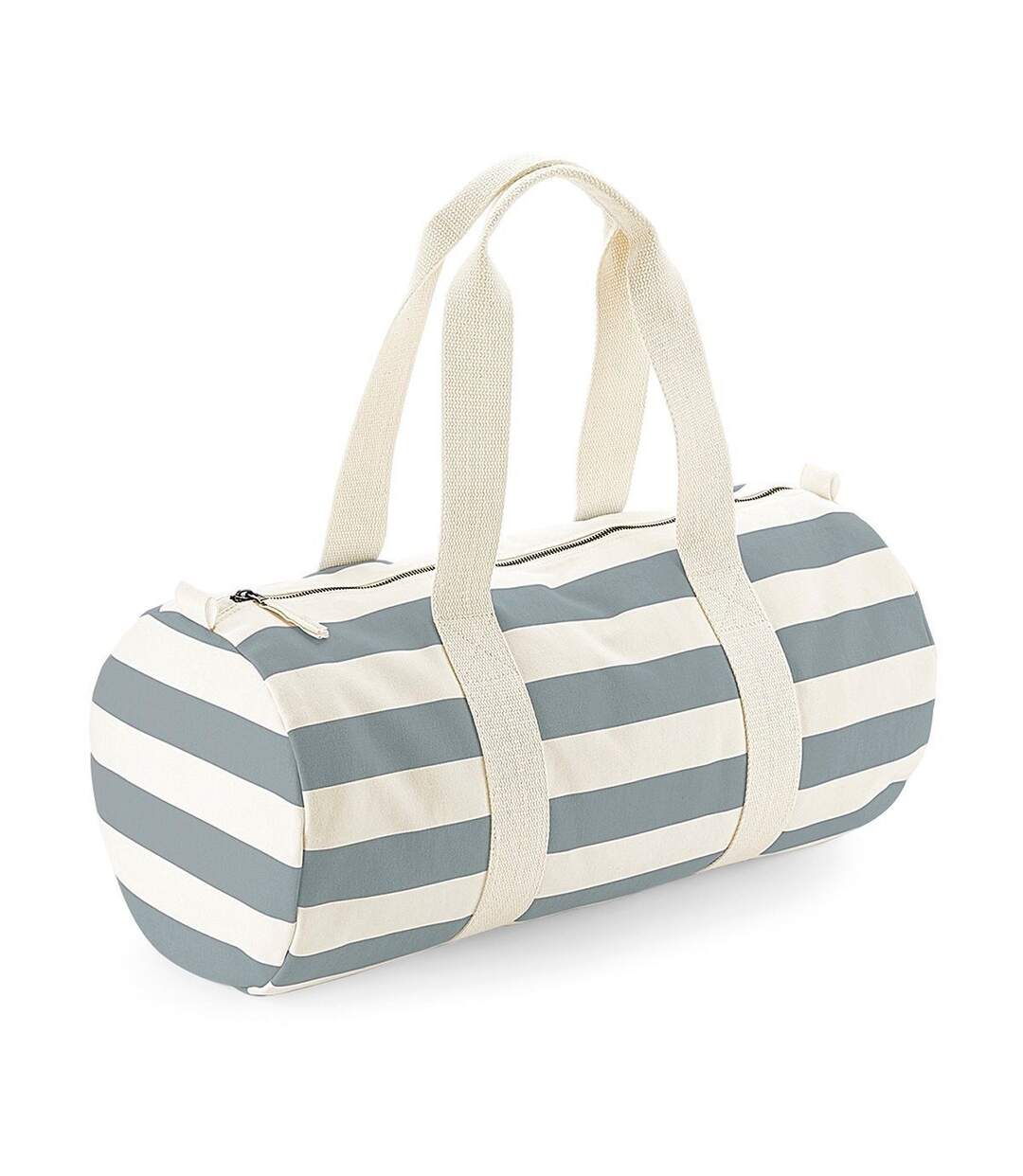 Sac polochon rayé en toile - W688 - beige et gris