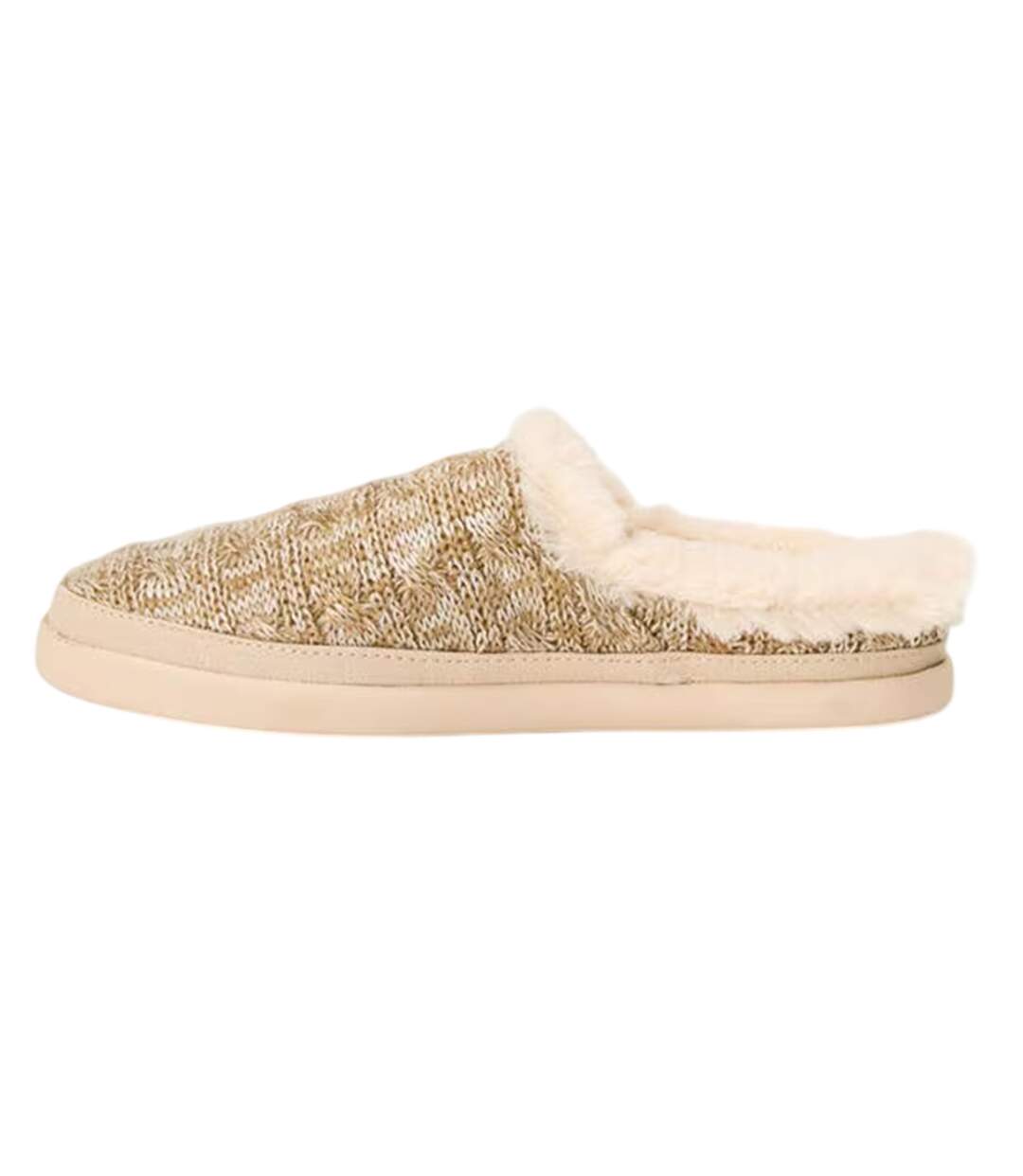 Womens/ladies Sage Knitted Chunky Flat Slippers Gold Toms-2