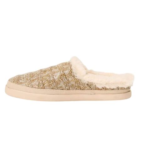 Womens/ladies Sage Knitted Chunky Flat Slippers Gold Toms