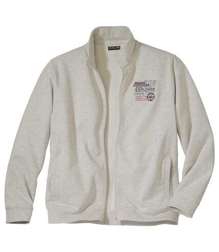 Men's Cream Brushed Fleece Zip-Up Jacket