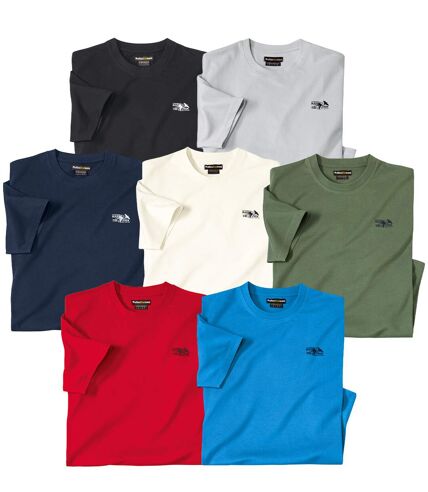 Pack of 7 Men's Cotton T-Shirts - Black Red Green Grey Blue White Navy