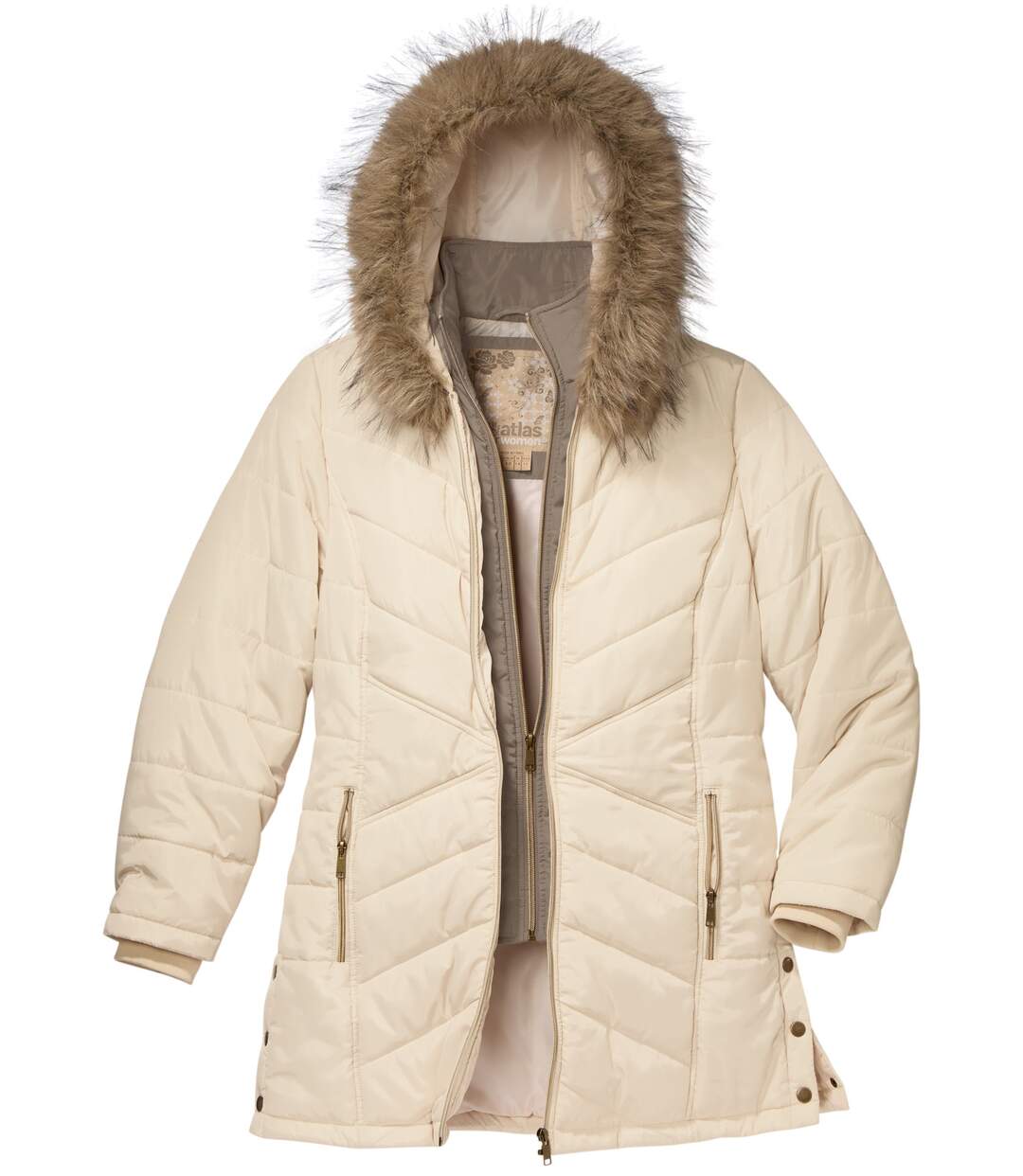 Women's Beige Padded Parka With Faux-Fur Hood-4