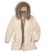 Women's Beige Padded Parka With Faux-Fur Hood