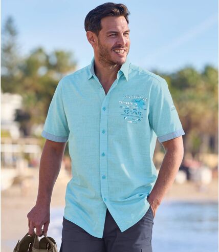 Men's Tropical Bay Slub Shirt - Turquoise