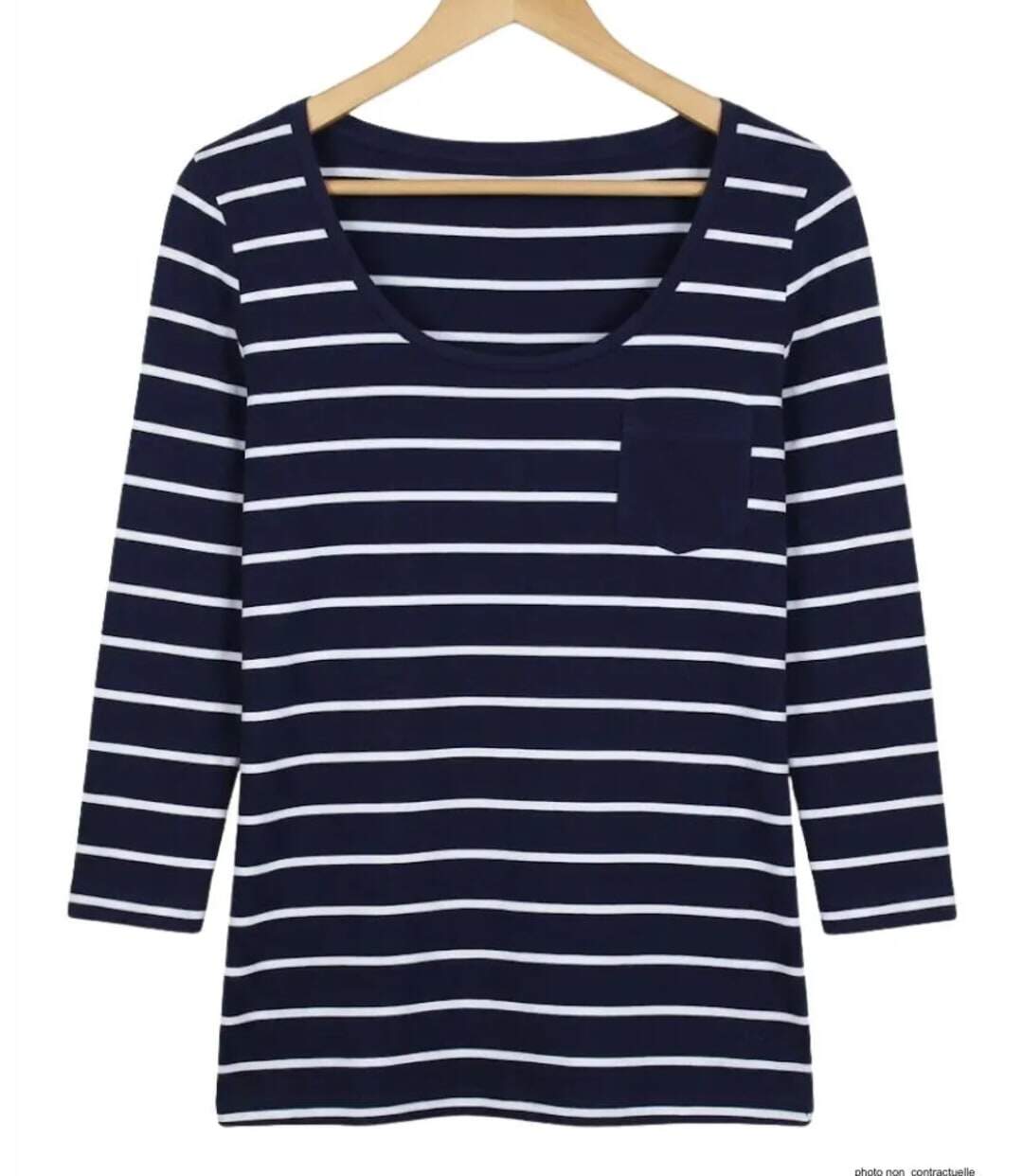 MAYFLOWER DARCY1 - Tee-shirt manches 3/4 marine à rayures blanches : le chic marin stretch-2