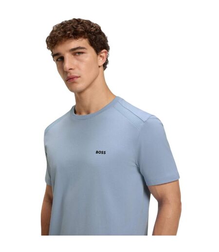 Mens Crew Neck Regular Short-sleeved Polo Shirt Blue Boss