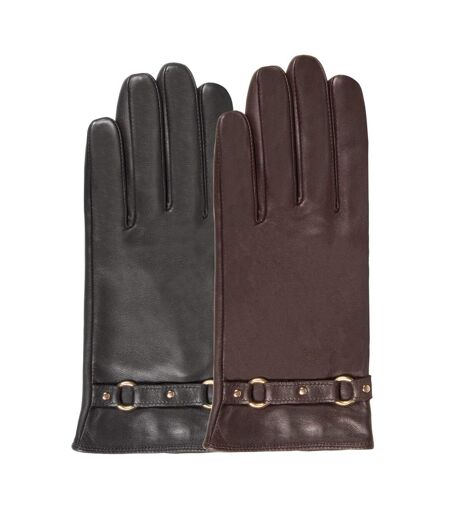 Isotoner Gants femme tactiles en cuir d'agneau pleine fleur - doublés soie