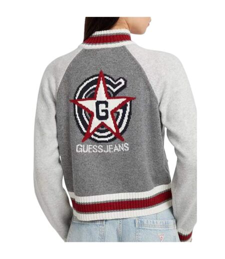 Sweat Manches Raglan Motif/style Logo Brodé Femme Beige Chiné Guess