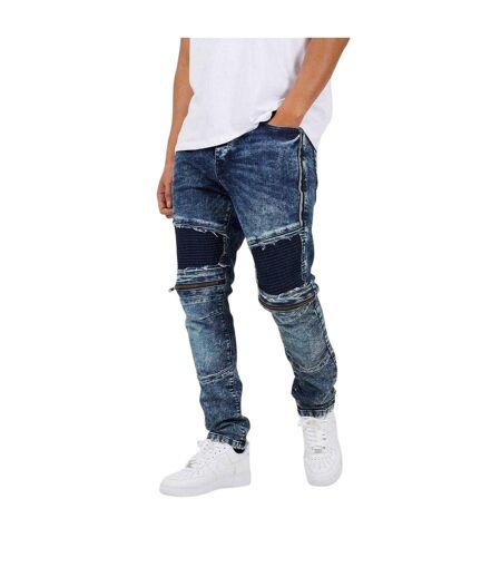 Mens Washed Biker Slim Jeans Dark Blue Brave Soul