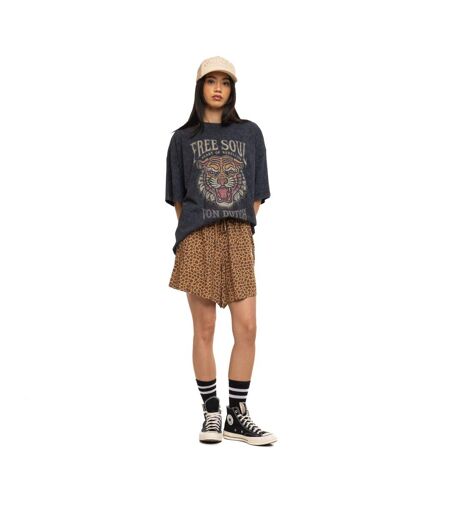 T-shirt femme oversize col rond acid wash print devant et dos Tiger Vondutch