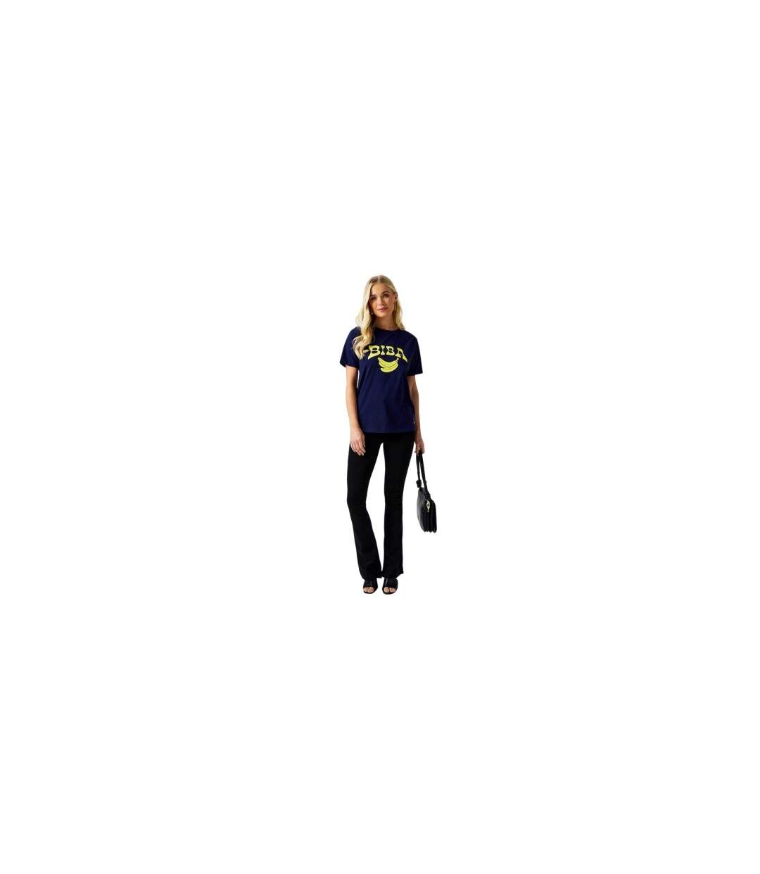 Womens/ladies Banana Cotton T-shirt Navy Biba-1