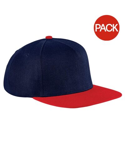 Lot de 2  casquettes à visière plate adulte bleu marine/rouge classique Beechfield