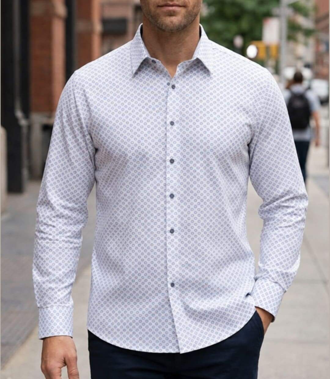 CHALLENGER CH4030 PETITS MOTIFS — Chemise à carreaux manches longues blanc/bleu : l'élégance du pur coton et de la coupe confort-1