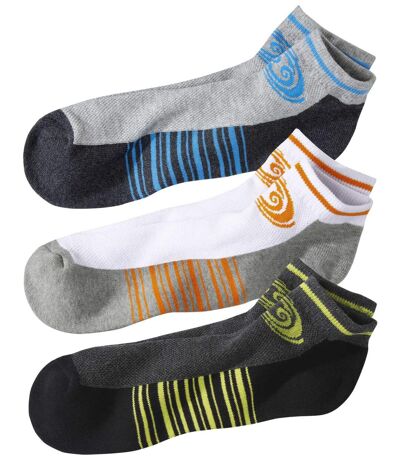 Pack of 3 Pairs of Men's Sneaker Socks - White Gray Black 
