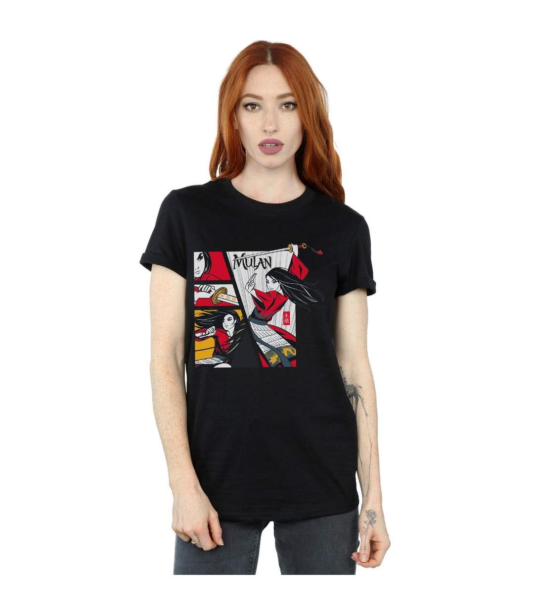 Disney Womens/Ladies Mulan Movie Comic Style Cotton Boyfriend T-Shirt (Noir) - UTBI35631-2