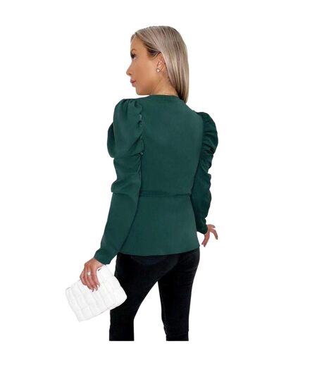 Haut Portefeuille Manches Bouffantes Femme Bleu Sarcelle AX Paris