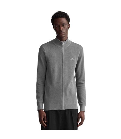 Mens Cotton Pique Zipped Cardigan Grey Gant