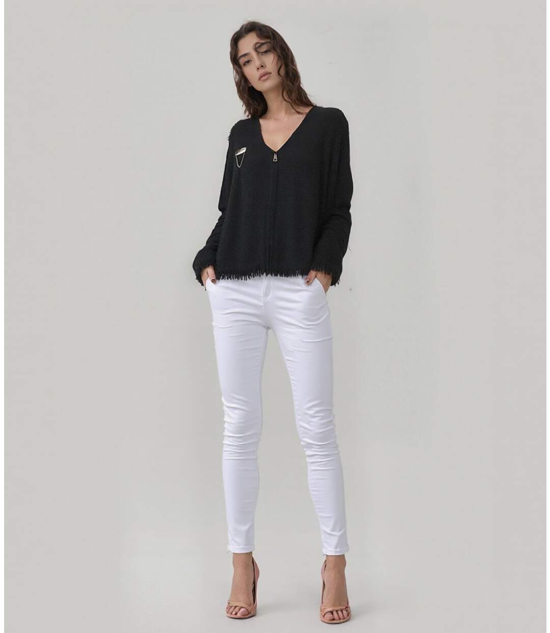 Jean Femme Chic Slim Fit Blanc - Taille Haute élégante en Coton & Lycra pour un Look Tendance et Confortable-4