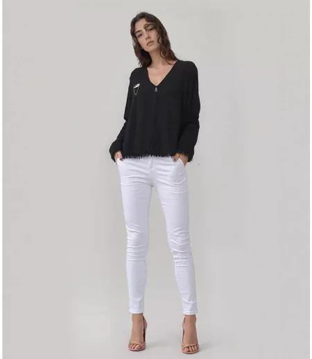 Jean Femme Chic Slim Fit Blanc - Taille Haute élégante en Coton & Lycra pour un Look Tendance et Confortable
