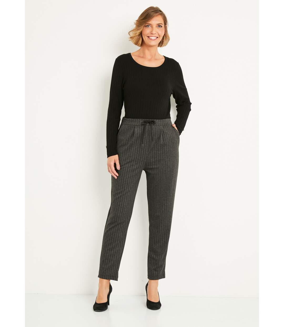 Pantalon droit taille élastiquée maille stretch-4
