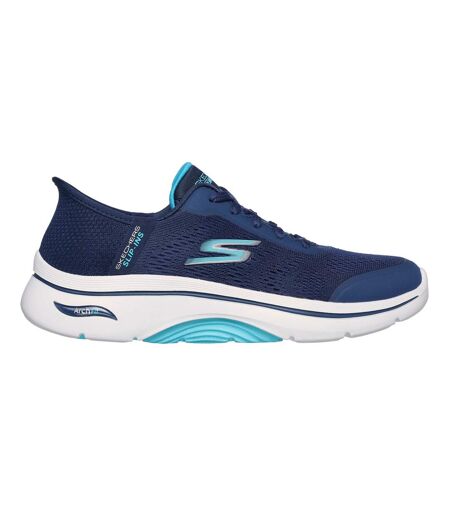 Womens/ladies go walk 2.0 slip-on arch fit trainers navy/aqua Skechers