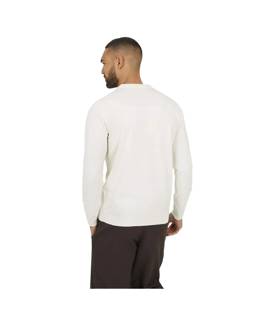 Mens Knitted Quarter Zip Long-sleeved Polo Shirt Off White Brave Soul-2